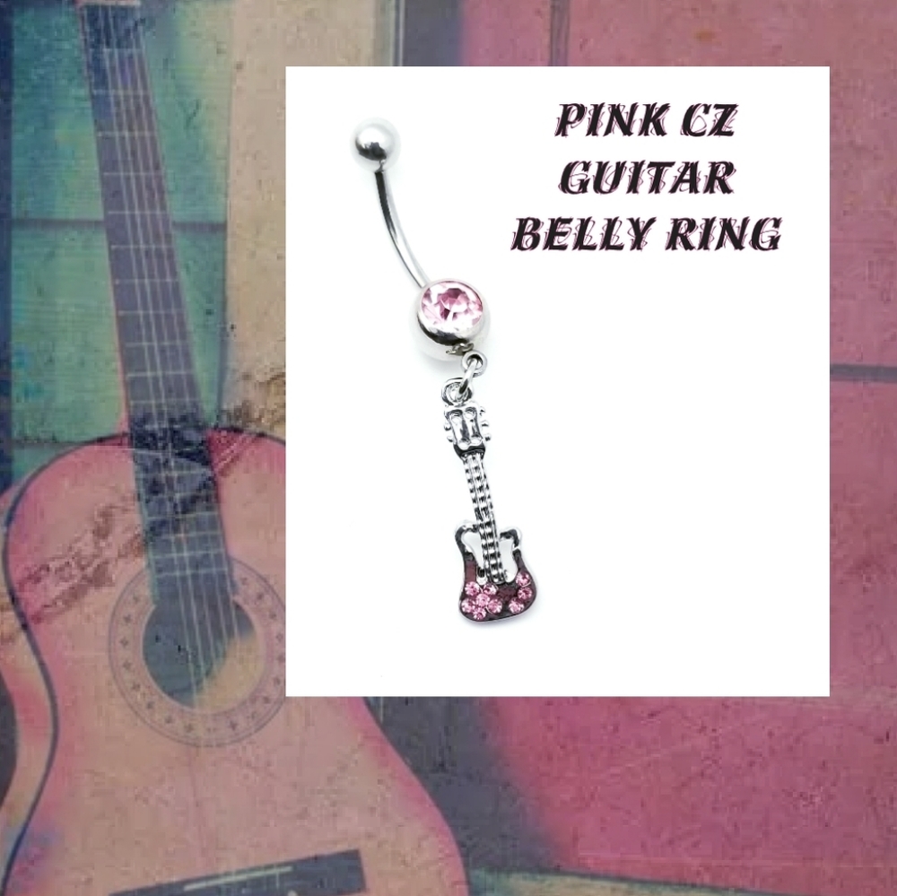 5/$10 | Pink CZ Guitar Dangle Belly Ring